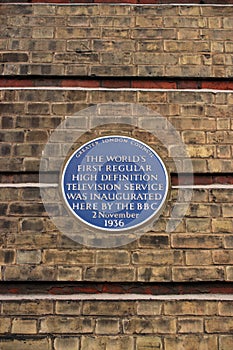 Close up of Blue plaque , Alexandra Palace, London, UK.