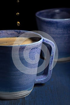 Close up of blue porcelain coffee cups