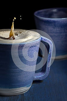 Close up of blue porcelain coffee cups