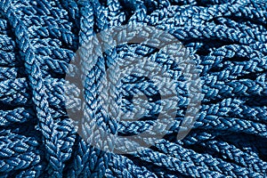 Close-up of a blue rope. A coil of blue ropes.