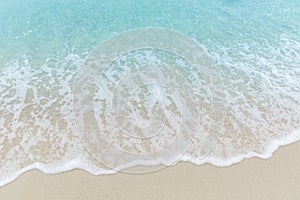 Close up blue sea water waves on white sand beach,Beautiful blue