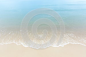 Close up blue sea water waves on white sand beach,Beautiful blue