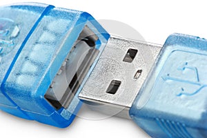 Close up of blue usb plug cable