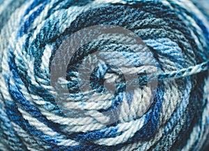close up of blue worsted Yarn photo