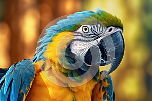 Close up of Blue and yellow Macaw. Generate Ai