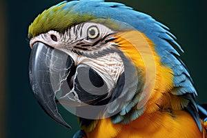 Close up of Blue and yellow Macaw. Generate Ai