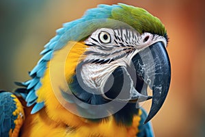 Close up of Blue and yellow Macaw. Generate Ai