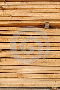 Close up board pine stack building materials high parallel folded dry building design pattern