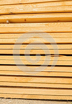 Close up board pine stack building materials high parallel folded dry building design pattern