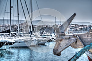 Close up of a boat anchor in Alghero harbor in hdr