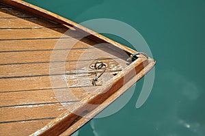Close-up of boat bow made of wood at Murano.