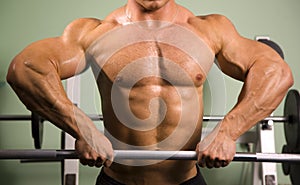 Close-up of a bodybuilder lifting weights