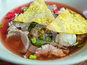 Close up boiled Chinese pasta square.