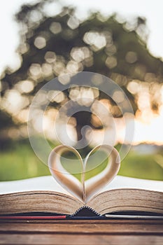 Close up book with heart