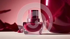 Close up of bottle of nail polish in a bold and invigorating red with berry undertones