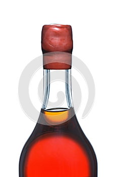 Close-up bottle of strong alcohol, Armagnac, brandy, cognac isolated on a white background