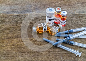 Close up bottle vaccine of Human papillomavirus HPV vaccine an