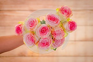 Close up of a bouquet of Esperance roses variety, studio shot, pink flowers