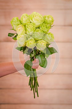 Close up of a bouquet of Pink Mondial roses variety, studio shot, pink flowers