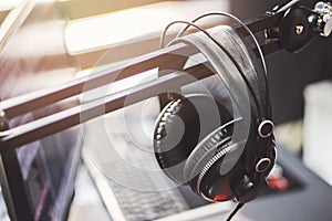 Close-up of boutique recording studio control desk