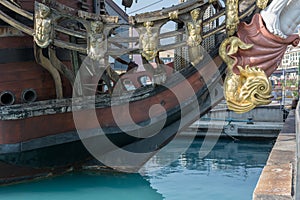 Close Up of the Bow of an Ancient Pirate Galeon