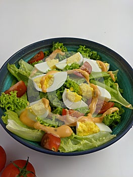 close up of a bowl of egg salad for a diet menu