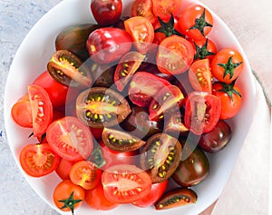 Close up of Bowl of farm fresh cherry tomatoes