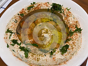 close-up of a bowl of hummus