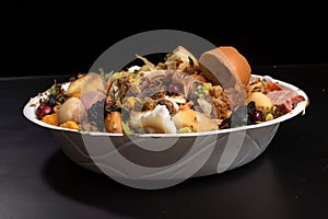 Close up of a bowl of mixed fruit salad on black background. Generative AI