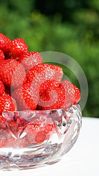 Close up of bowl of strawberries