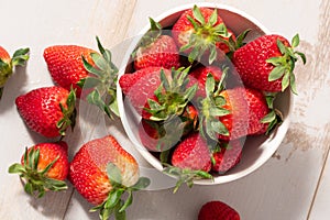 Close up of bowl of strawberries