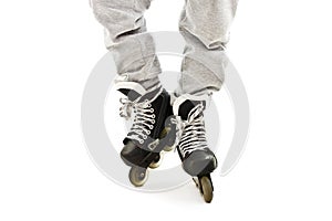 Close up a Boy Legs in Roller Skates