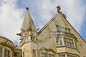 Close-up of Bradford Town Hall, West Yorkshire, UK.