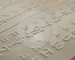 Close-up of a braille decoder with the English alphabet.