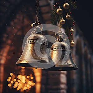 Close Up Brass Church Chapel Bells Christmas Background Illustration