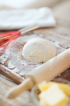 Close up of bread dough on cutting board