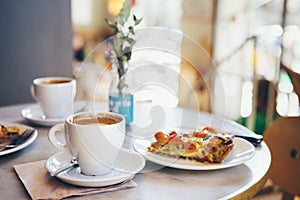 Close-up of a breakfast for two persons in a nice cafe,