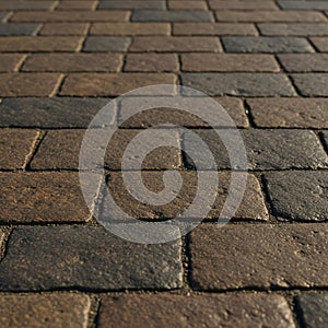 Close-up of a brick pavement composed of rectangular, brown