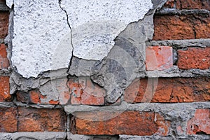 Close-up brick wall  broken red brick background  selective focus