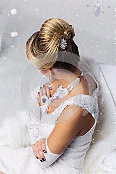 Close-up of bridal babette hairdo
