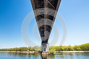 Close-up of a bridge laid across the Dnieper river, city of Kiev Ukraine