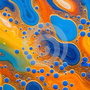 This is a close-up of a bright and colorful mixture of liquid paints creating an abstract pattern