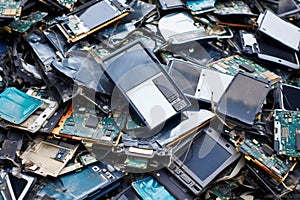 close up of a broken electronic device, e-waste