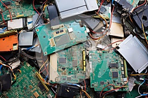 close up of a broken electronic device, e-waste