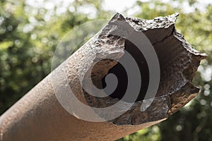 Close-up of a broken large cannon at Cannon Fort in Cat Ba, Vietnam