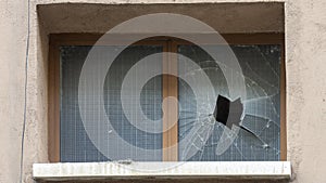 Close up of a broken window