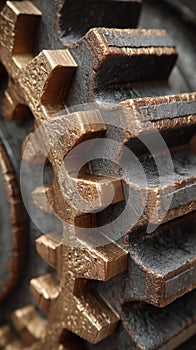 Close-Up of Bronze and Dark Metal Gears