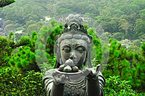 Close-up of a bronze devas statue