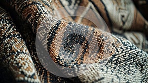 Close-up of a brown, black, and white patterned textile fabric