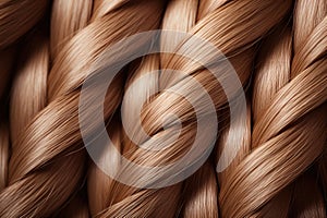 Close up of brown braided hair as a background. Macrophoto